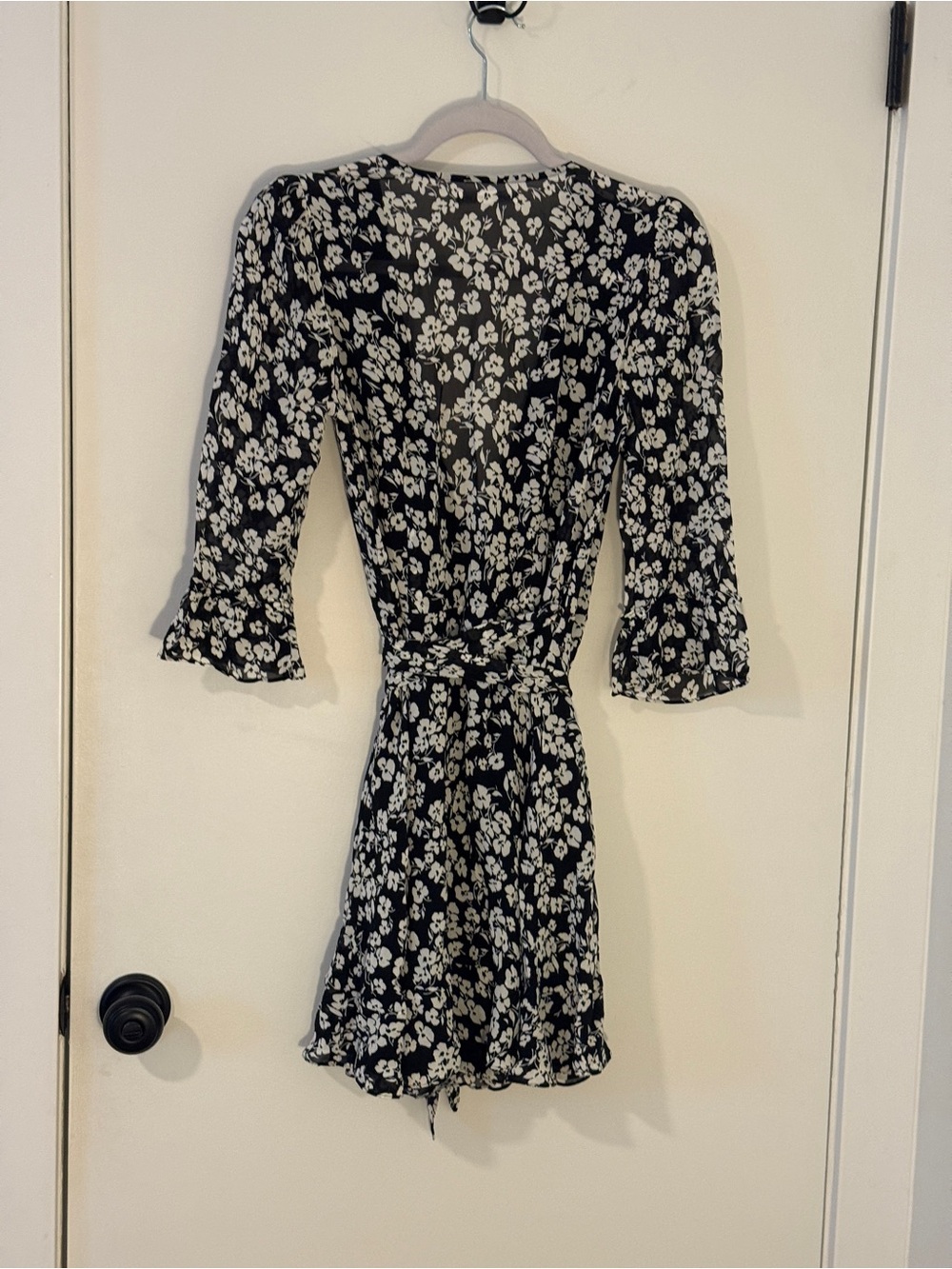 Reformation Black & White Floral Tie-Waist Mini Dress - Picture 2 of 4